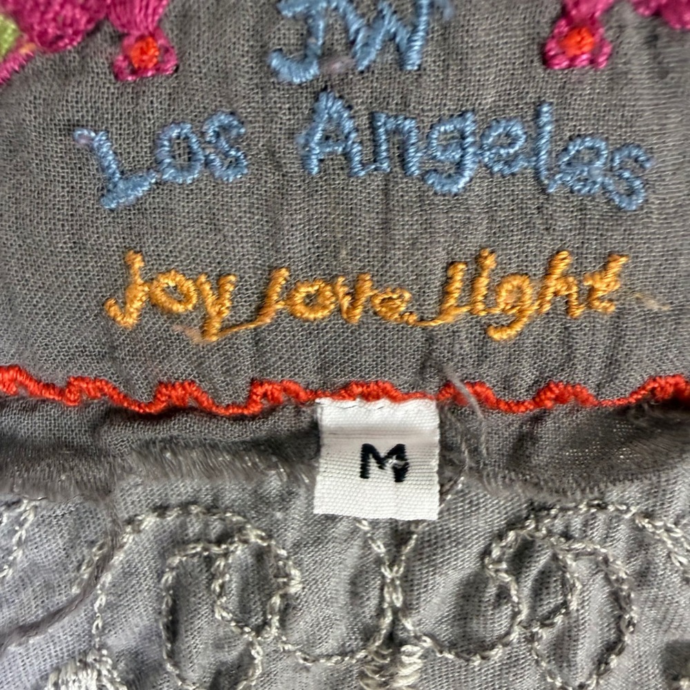 JW Los Angeles Tunic Top Women Medium Gray Embroidered V-Neck 3/4 Sleeve Boho - Picture 9 of 15